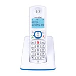 Alcatel F530, téléphone sans fil, avec fonction blocage d'appels, mains libres et deux touches de mémoires directes Blanc/Bleu