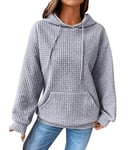 ABYOVRT Sweat à Capuche Femme 2024 Épais Hoodie Hiver Pull à Gaufre avec Poche élégant Sweat-Shirt Streetwear Manteau Sport Chemisier Fille Blouse,Gris,L