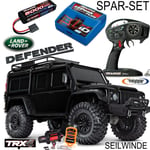 Traxxas TRX-4 Land Rover Defender schwarz + 2S Lipo + Id-Lader + Treuil à Câble