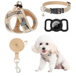 EXPAWLORER Ensemble Harnais et Laisse pour Petit Chien, Collier et Laisse avec étui de Support AirTag, Harnais Classique à Carreaux Anti-Traction, réglable, Anti-Fuite, pour Promenade en Plein air,