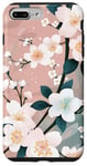 iPhone 7 Plus/8 Plus White Blossoms on Pink Background Stylish Floral Case