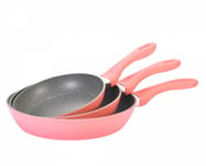 3-piece frying pan set, induction, scratch-free frying pan, non-stick, marble, pink