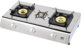 Camping Gas Stove 3 Burner Portable Cooker LPG Hob With Wok Ring Stainless Steel