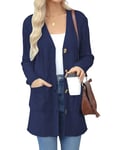 Aottori Gilet Long Femme Cardigan Manteau Veste Femme Chic et Elegant Automne Hiver Vêtements Marine XXL