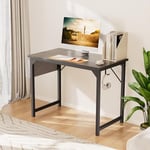 NEWBULIG Bureau à domicile avec étagère et crochet pour écouteurs Poste de travail simple et moderne pour ordinateur de bureau, noir, 40 pouces