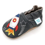 Dotty Fish. Chaussures Cuir Souple pour Tout-Petits et Bébé. Semelle Souple antidérapante. Garçons. Gris avec fusée Spatiale. 18-24 Mois (23 EU)