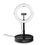 Hama Lampe Annulaire LED avec Support (Ring Light LED Portatif, Reglable, Anneau Lumineux 10.2 Pouces, Extensible 52 à 138cm, Télécommande Filaire, Cold Shoe fournis)