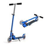 GOPLUS Trottinette Enfant Pliable, 2 Roues Lumineux, Poignée Réglable en Hauteur, avec Frein à Pied sur Roue Arrière et Béquille pour Enfant 4-13 Ans, Charge Max 70KG, 70 x 10 x 63-87CM (Bleu)