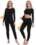 INNERSY sous Vetement Thermique Femme Noir Ensemble sous-vêtements Ski Haut Bas Léger Chaud Hiver (Noir, XL)