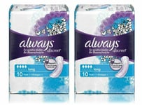 4 × Always Discreet Long  Sanitary Towel Pads 10 Pack Each