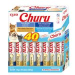 INABA Churu - Friandises pour Chats en Purée aux 4 Saveurs de Thon - Délicieux Snacks pour Félins - Texture Lisse et Onctueuse - Nourriture pour Chats - 40 Tubes x 14g