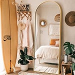 NeuType 65"x22" Arched Full Length Mirror Large Arched Mirror Floor Mirror with Stand Large Bedroom Mirror Standing or Leaning Against Wall Aluminum Alloy Frame Dressing Mirror, Gold