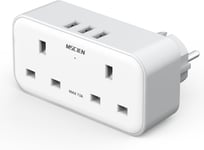 UK to European Plug Adapter with 3 USB, 2 Way Plug Extension with Dual 2 Pin Soc