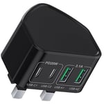 40W USB C Charger Block, 4-Port Fast Charger Plug for iPhone 15 14 13 12 11 Pro Max Plus X XS XR 8, SE 2020, iPad, Apple Watch, Samsung, UK Dual Port PD Power Adapter