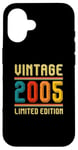 Coque pour iPhone 16 20 ans pour homme femme rétro vintage 2005 édition limitée