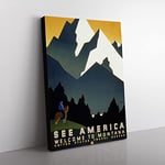 Wpa See America Montana No.2 Travel Poster Vintage Canvas Wall Art Print Ready to Hang, Framed Picture for Living Room Bedroom Home Office Décor, 76x50 cm (30x20 Inch)