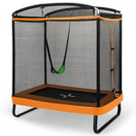 7FT Kids Trampoline Rectangle Toddler Trampoline Swing w/Enclosure Safe Net