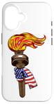 Coque pour iPhone 16 Drapeau américain et torche 4 juillet patriotique américain