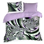 Eurofirany Etta Parure de lit en Coton 2 taies d'oreiller et 1 Housse de Couette, Violet + Vert, 220X200cm+2x/70X80cm