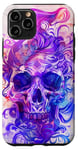 Coque pour iPhone 11 Pro Aquarelle violette ethnique horreur bleu feu flamme crâne