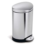 simplehuman CW1834CB 6L Semi-Round Pedal Bin, Small Bin for Bathroom Bedroom Office, Strong Steel Pedal, Silent Soft Close Lid, Inner Bucket, Fingerprint-Proof, Brushed Stainless Steel