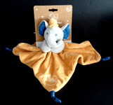 DC3. DOUDOU PLAT MGM DODO D'AMOUR ELEPHANT carré jaune bleu gris chapeau - NEUF