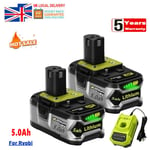 2X Battery / Charger 18V 5.0AH For Ryobi One Plus P108 Lithium RB18L50 RB18L40