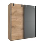 Armoire lisburn style industriel 135 cm portes coulissantes chêne poutre graphite