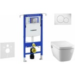 Duofix - Bâti-support pour wc suspendu avec plaque de déclenchement Sigma01, blanc alpin+ Tece One - toilette japonaise et abattant, Rimless,
