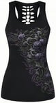 Ocean Plus Femme Crâne Sport Débardeurs Gothique Cache-cœur Gilet d'entraînement sans Manches Chemise Criss Cross Noir T-Shirt Halloween (L (Brustumfang: 92 cm), Rosier Violet)