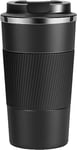 Tasse Café Mug Isotherme de Voyage Isolée Thermo en Acier Inoxydable Tasse Voiture Etanche sans BPA Tasse Thermique avec Couvercle Chaud et Froid (500ml, Noir)