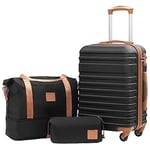 COOLIFE Set de Valises-Voyage Valise ABS avec Cadenas TSA Poignée télescopiq,1 Bagage Cabine Extensibles et 1 Portable Trousse de Maquillage (Abricot/Noir, Set de 3 Valises (20"))