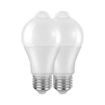 Weskjer E27 Motion Sensor Light Bulb, 2 Pack 12W PIR Motion Sensor Indoor Bulb, 5000K 1100LM, Detection Angle 120°, Automatically On/Off, 85-265V Screw Dusk to Dawn LED Light Bulbs