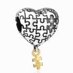 shangwang 925 Sterling Silver Puzzle Shape Love Heart Engrave Beads Fit Original Pandora Charms Bracelet Fashion Jewelry Gift