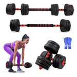 Mobiclinic® Fitness, Haltères réglables, 2 en 1, ExtenFit, De 2 à 20 kg, Comprend des haltères et une barre d'extension rembourrée, Écrous antidérapants, Acier, Salle de sport à domicile