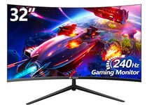 32 Zoll Curved Gaming Monitor, 1K Full HD 1080P (1920x1080), 240Hz, 1ms, 1500R, AdaptiveSync, DCI-P3 90%, SRGB100%, Eye Care