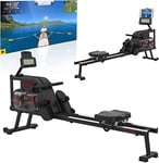 Neezee Rowing Machine, Rower Machine for Home Gym with Aluminum Rail, Water Rowing Machine with Tablet Stand, Water Resistance and LCD Display Rowing Machine, Brown, Silver, Black, Red