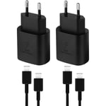 2X Laddsladd Samsung 2M och iPhone 15 Quick USB-C 25W PD med Super Väggladdare 2 meter