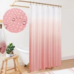 Mrs.Naturall Pink Blush Shower Curtains for Bathroom Cute Teen Girls Kids Shower Curtain Sets White and Pink Boho Ombre Rose Gold Shower Curtain with Hooks 70 x 72 Inch Coral Peach Dusty Rose