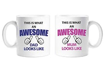 60 Second Makeover Limited This is What an Awesome Mum Dad Mug Set Parents Present Mum and Dad Gift New Baby Christmas Anniversary Cup Ceramic