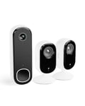 Arlo In & Out Home Security Kit for Flat - 2K Indoor Camera x2 and FHD Video Doorbell, Wired Indoor, Wireless Outdoor, Night Vision, Motion Sensor, Lens, Wifi, Siren, 2-Way Audio, Secure Trial Period