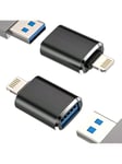 2 Pack IPhone OTG -sovitinUSB naaras - Lightning uros Dongle 14 13 11 12 Pro Max Xr X Xs 8 7 Se Plus kameran kortinlukijalle USB Flash Drive Hiiri Näppäimistö Keskitin MIDI Converter U Levy Apple IPadAir-Silver