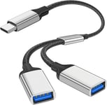 USB-C to USB Adapter, 2 en 1 USB-C mâle vers 2USB 2.0 tête de Femme Splitter, Charge du Cordon d'alimentation d'extension, Transfert de données Expander pour Car/Laptop/Mac/PC.[V438]