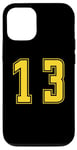 Coque pour iPhone 14 Jaune Numéro 13 Équipe Junior Sports Uniforme Numéroté