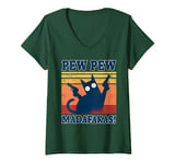 Womens Pew Pew Madafakas Shirt Cats Tops Summer Pyjamas Pew Pew Cat V-Neck T-Shirt