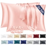 Vielit 2 Pack Satin Pillowcase for Hair and Skin,Soft as Silk Pillowcases for Hair and Skin,Easier Care than Silk Pillow Case Rose Pillowcases for 40x80cm Pillow Envelope & 2 Scrunchies