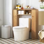 COSTWAY Meuble WC Au-Dessus de Toilettes, Meuble de Rangement avec 2 Compartiments Ouverts, 2 Placard avec 4 Étagères Réglables, Dispositif Anti-basculement, 18 x 87,5 x 98 cm (Naturel)