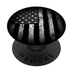 Vintage USA Stars & Stripes Patriotic Black American Flag PopSockets PopGrip Adhésif