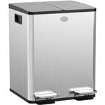 Poubelle manuelle tri selectif 2 bacs capacité totale 20L acier inox. brossé