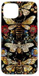 Coque pour iPhone 15 Plus Beau motif abeilles et fleurs noires